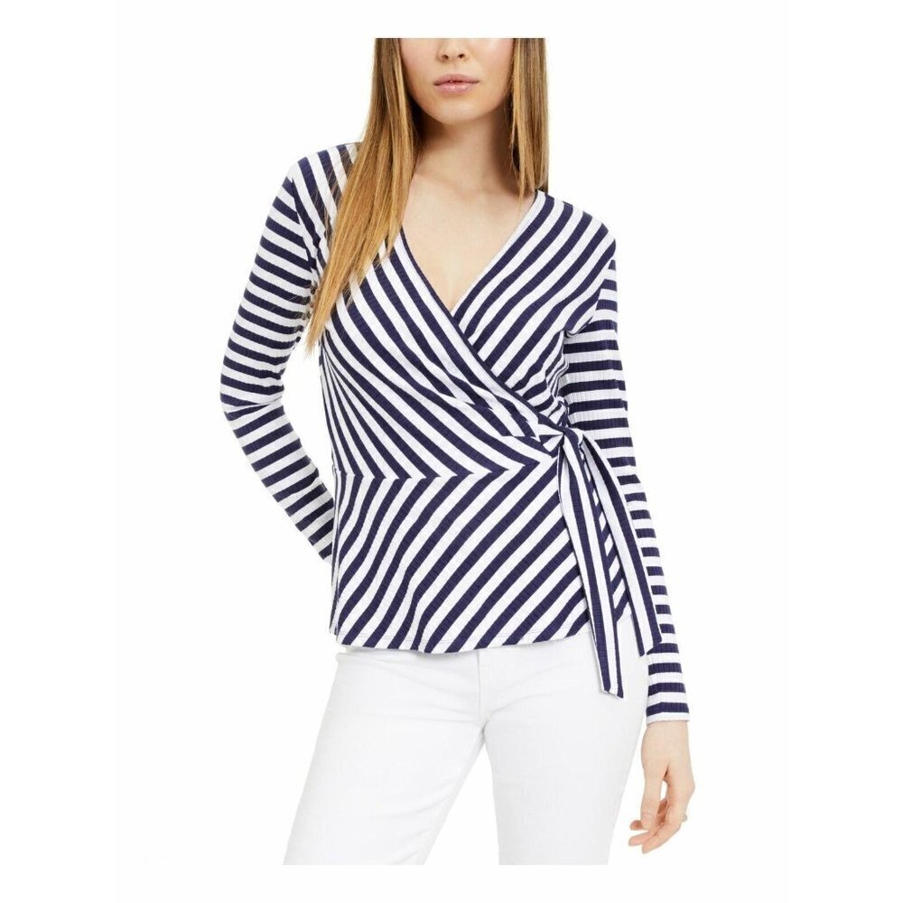 New MAISON JULES Small Womens Navy Side Tie Stripe